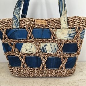 Caribelle Batik St. Kitts Shoulder Beach Tote Purse Handbag Basket Weave Blue